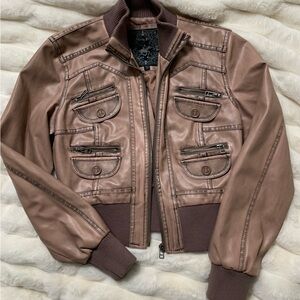 Girls Dusty Rose Faux Leather Bombed Jacket Size Large
